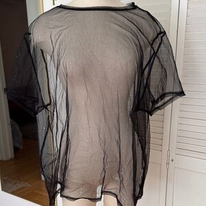 SHEIN Black Sparkle Sheer Short Sleeve Tee